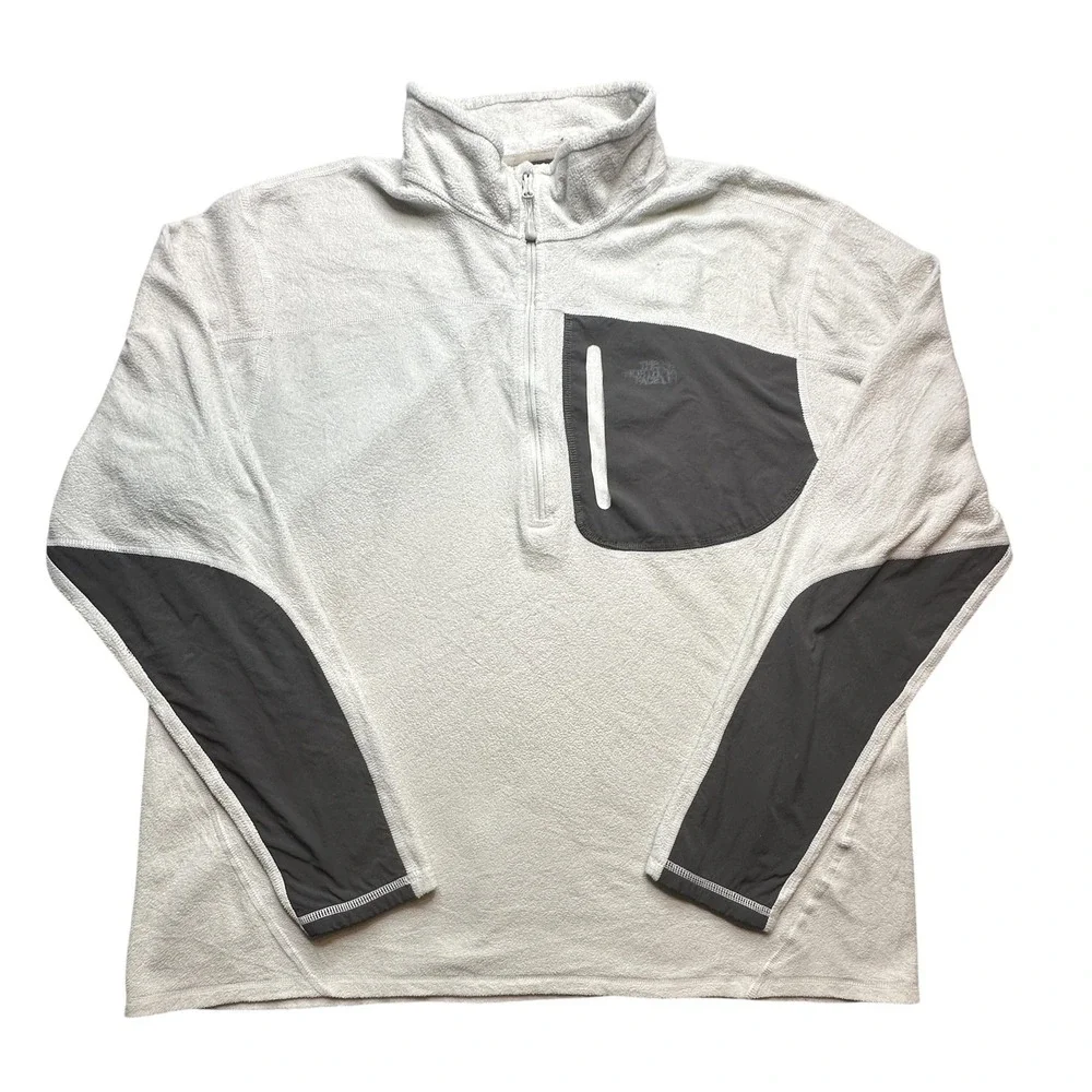 The North Face Fleece Pullover Mens XL White 1/4 Zip Chest Pocket‎ Polartec